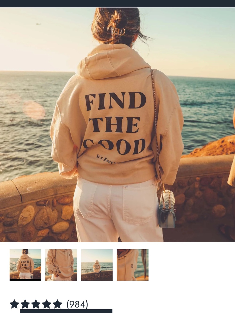 Beige "Find The Good" Graphic Hoodie Jacket